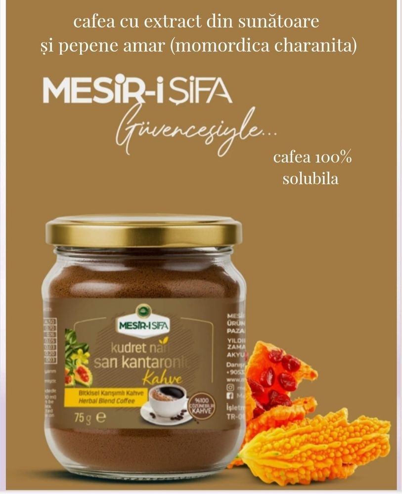 cafea solubila cu extract din sunatoare si pepene amar (momordica charanita) 75 gr cafea cu sunatoare si pepene amar  photo
