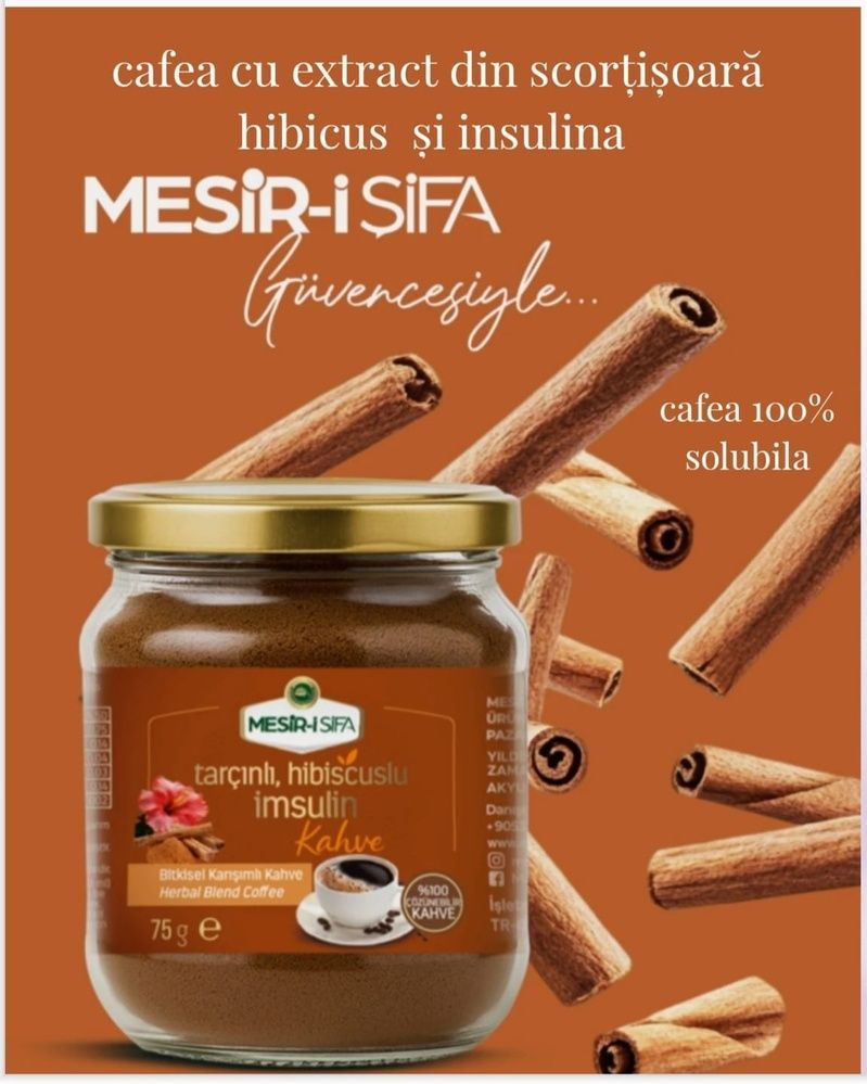 cafea solubila cu extract din scortisoara hibicus si insulina 75 gr  cafrea cu scortisoara hibicus si insulina photo